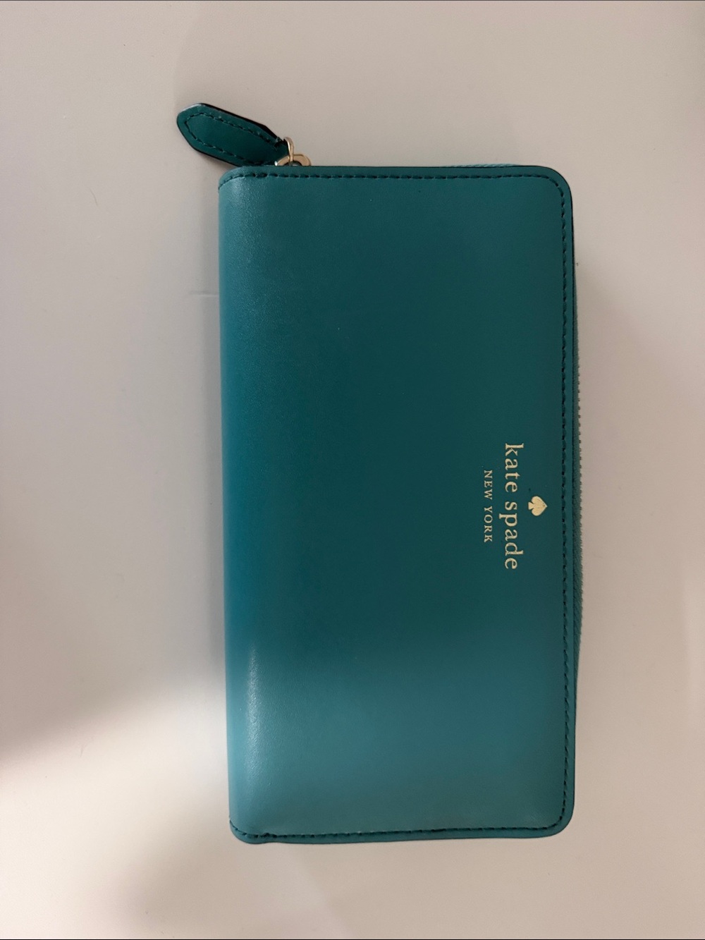kate spade Teal Zip-Around Leather Wallet with Gold Logo